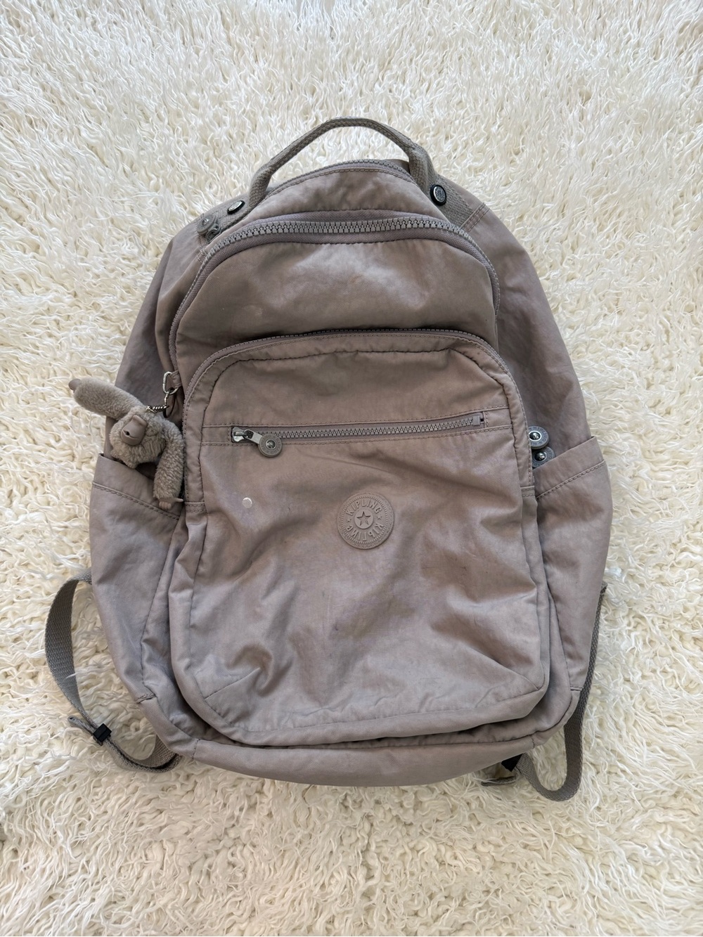 Kipling Kids Backpack in Light Taupe with Plush Monkey Charm